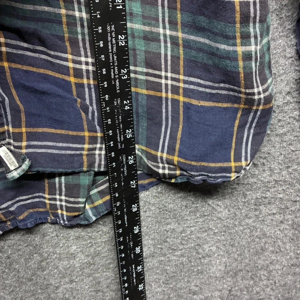 SuitSupply Albiate Milano Men Plaid Button Down Shirt Navy Green 15.5 39‎ SMALL